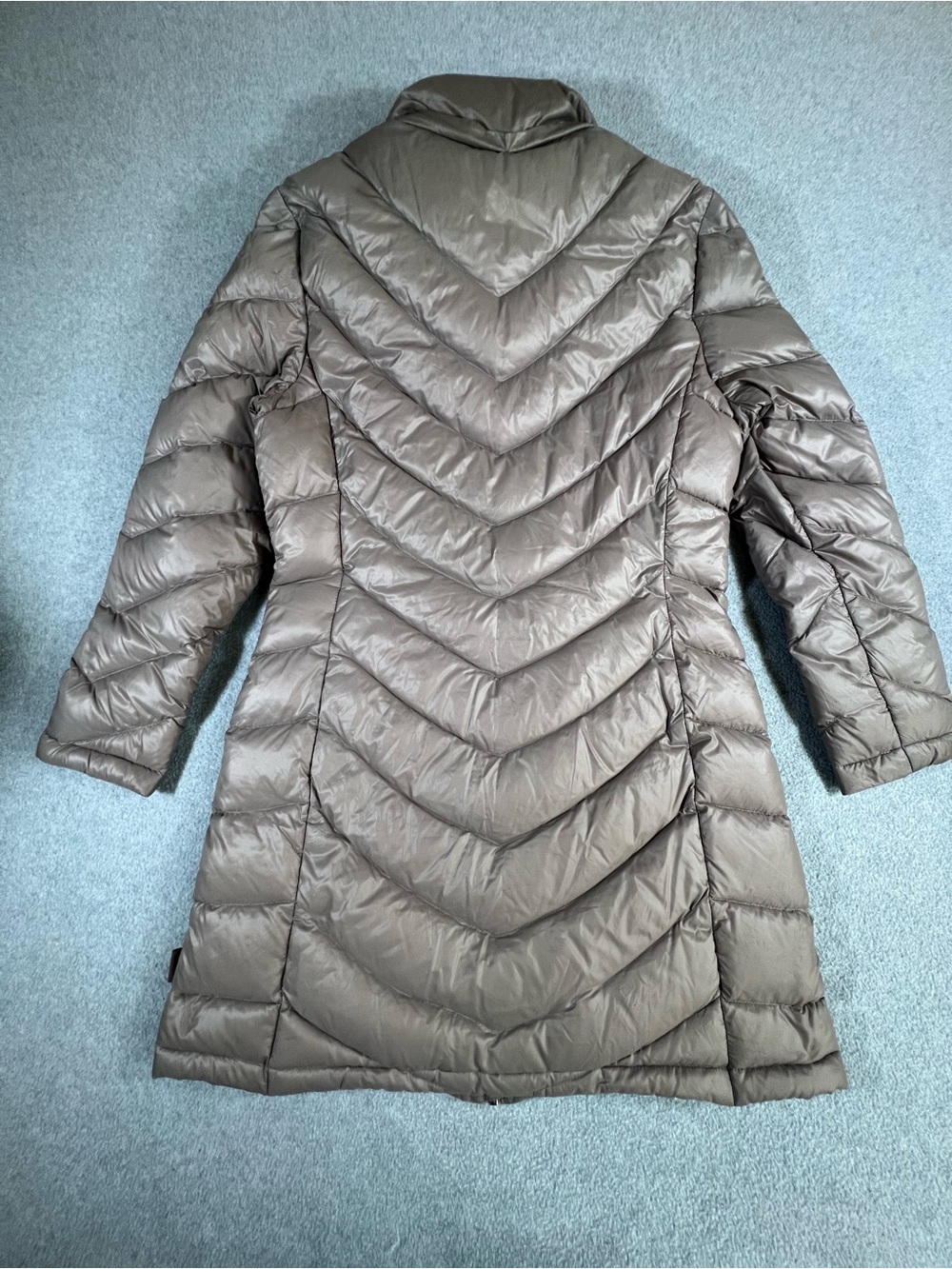 Calvin Klein Packable Premium Down Puffer Coat Taupe Gray Womens M - Picture 3 of 13